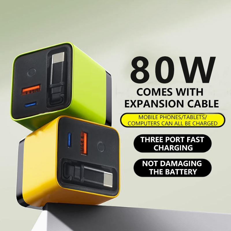 Tobrbe 3 in 1 Charger 80w Max Fast Retractable Charger